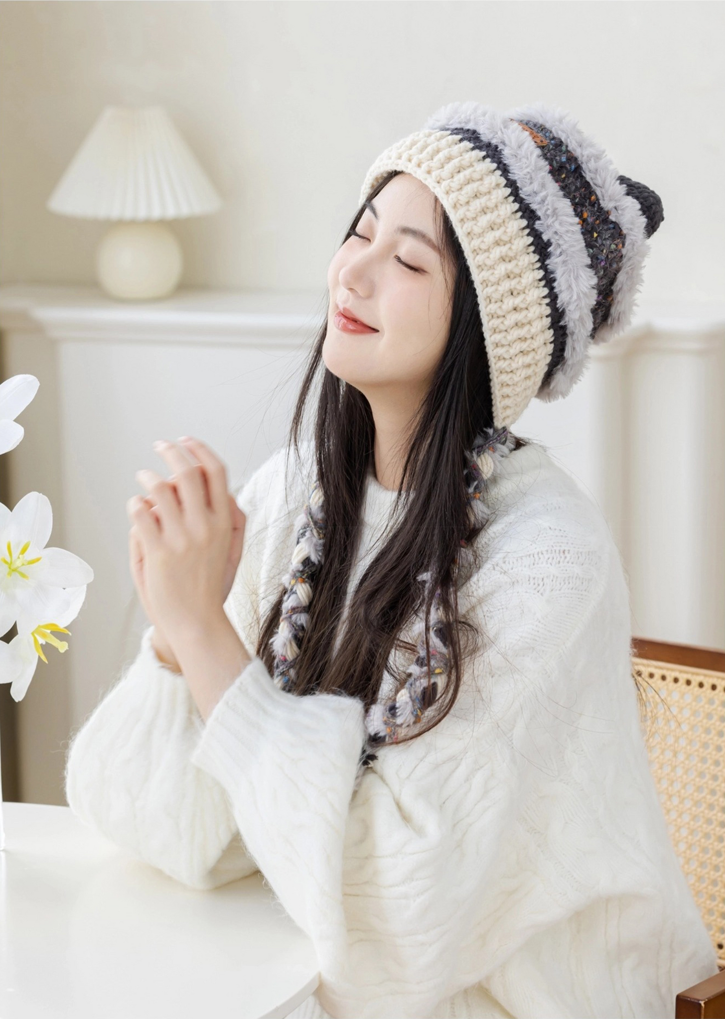 Tassels Cat Ear Beanie Crochet Yarn Kit
