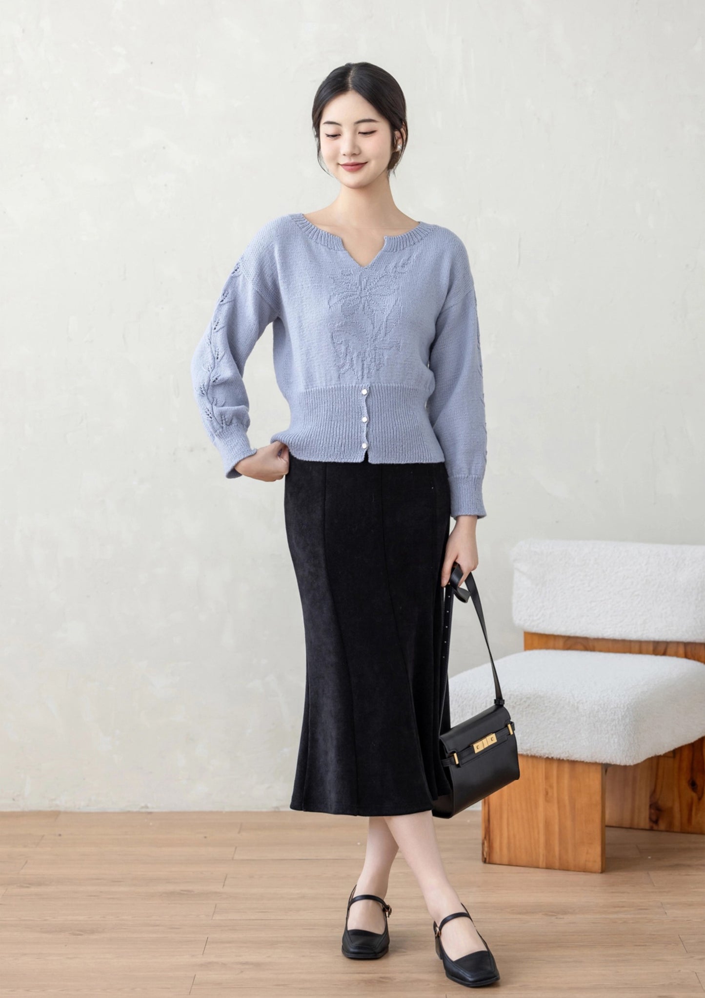 Flower Shadow Split Blouse Knit Kit