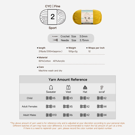 コーマコットン 5本撚り 2パック - 60コットン 40アクリル糸【米国倉庫】