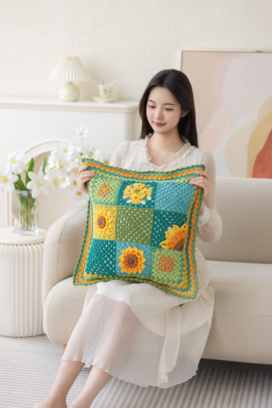 Sunflower Patchwork Pillow Case Crochet Pattern