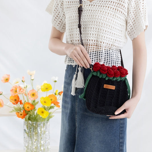 Rose Drawstring Bag Crochet Pattern