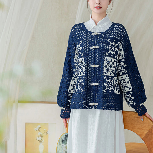 Kit de crochet pour cardigan « Fenêtre Fleurs » | Série Esthétique chinoise | La famille de Susan