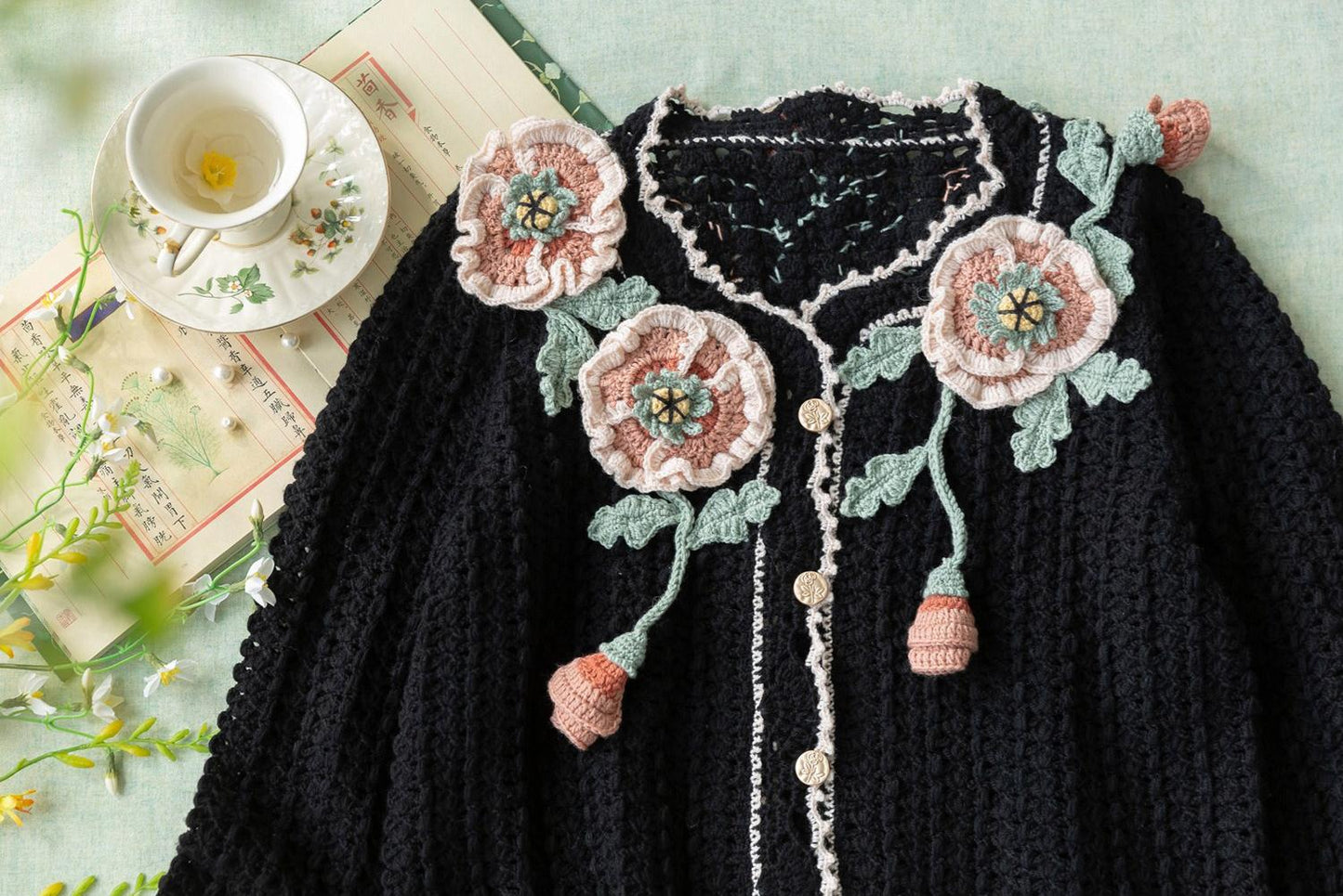 Corn Poppy Cardigan Crochet Yarn Kit | Animism Series | Susan's Family