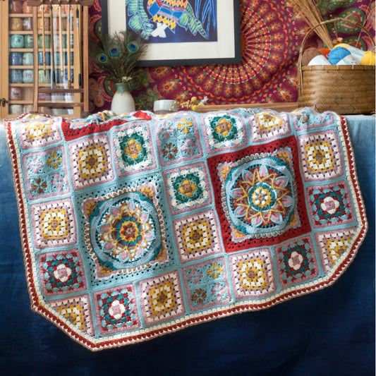 Kit de laine au crochet pour couverture patchwork Lanran | Série Yunnan colorée | La famille de Susan