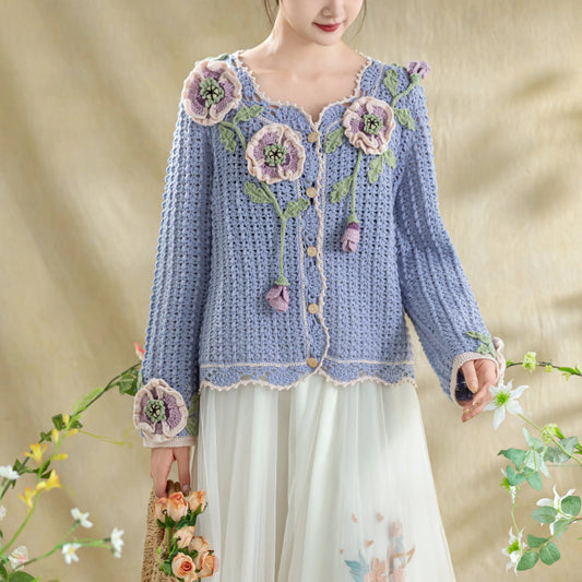 Kit de crochet pour cardigan « Corn Poppy » | Série Animisme | La famille de Susan