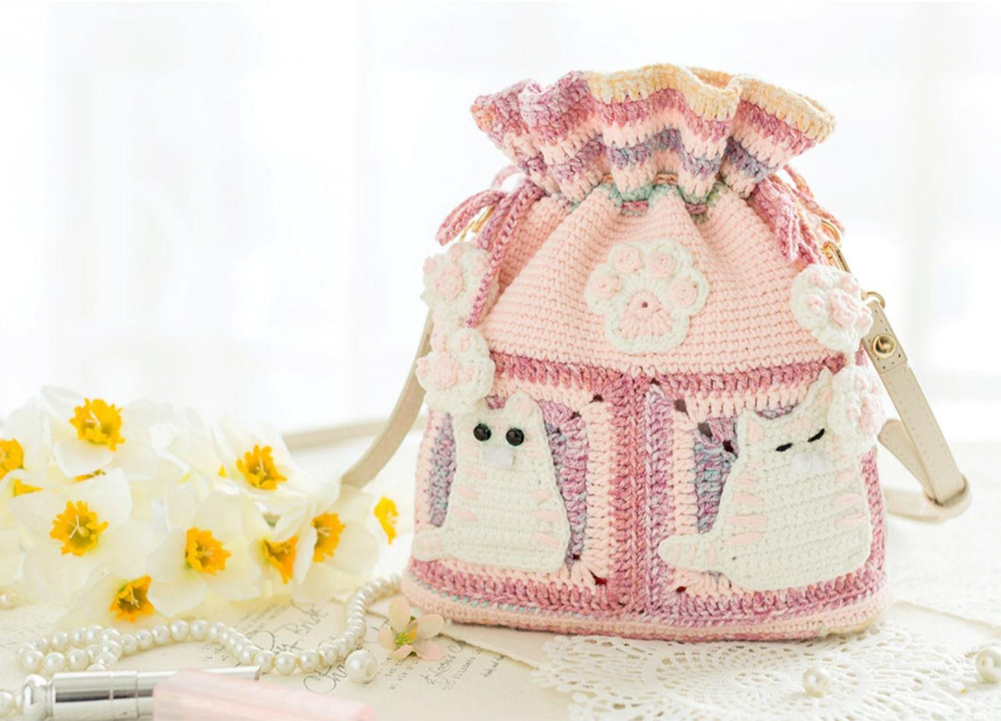Kitty Drawstring Bag Crochet Kit