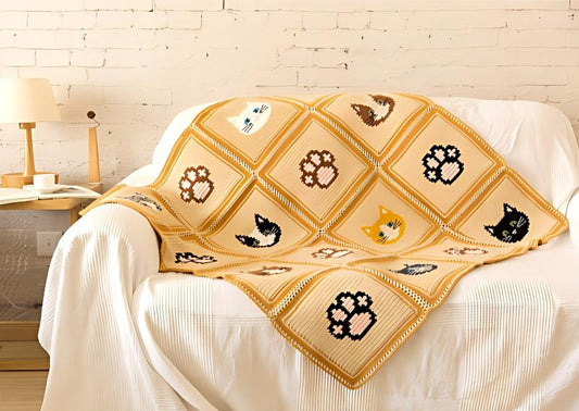 Cute Cat Motif Blanket | Crochet Chart Pattern | Limited Written Instructions | Video Tutorial Available