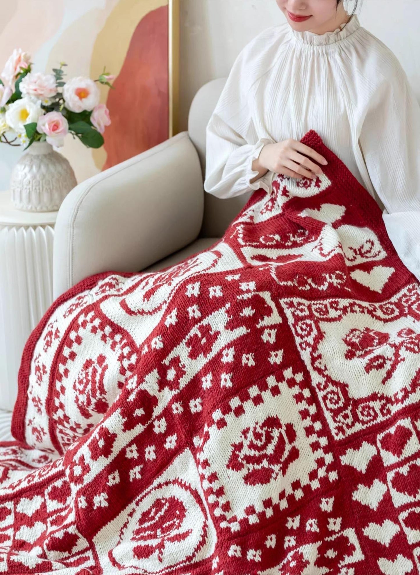 Romantic Rose Blanket Knit Pattern