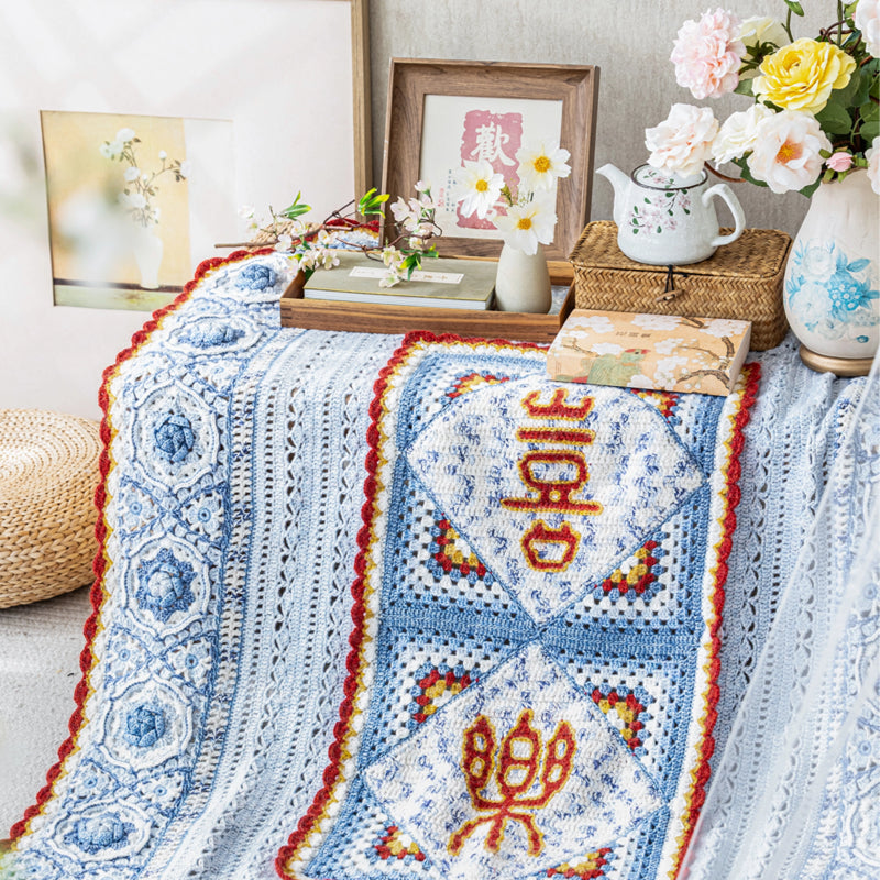 Blue and White Joy Pillow Blanket Crochet Yarn Kit