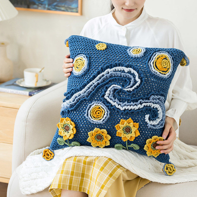 Sunflowers in Starry Night Cushion Case Crochet Digital Patten