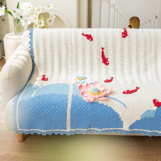 Kit de laine pour taie d'oreiller et couverture Lotus Prosperity | Série Esthétique chinoise | La famille de Susan