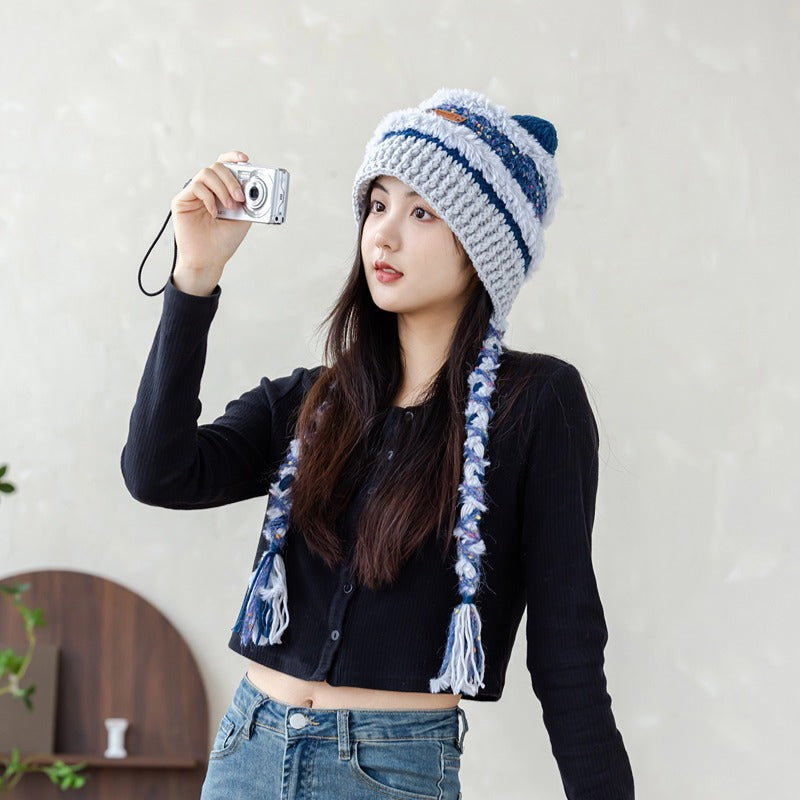Tassels Cat Ear Beanie Crochet Yarn Kit