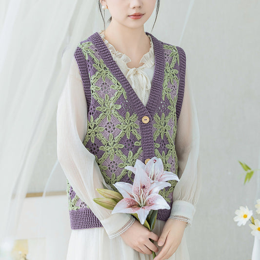 Kit de crochet pour gilet patchwork Lotus | Série Esthétique chinoise | La famille de Susan