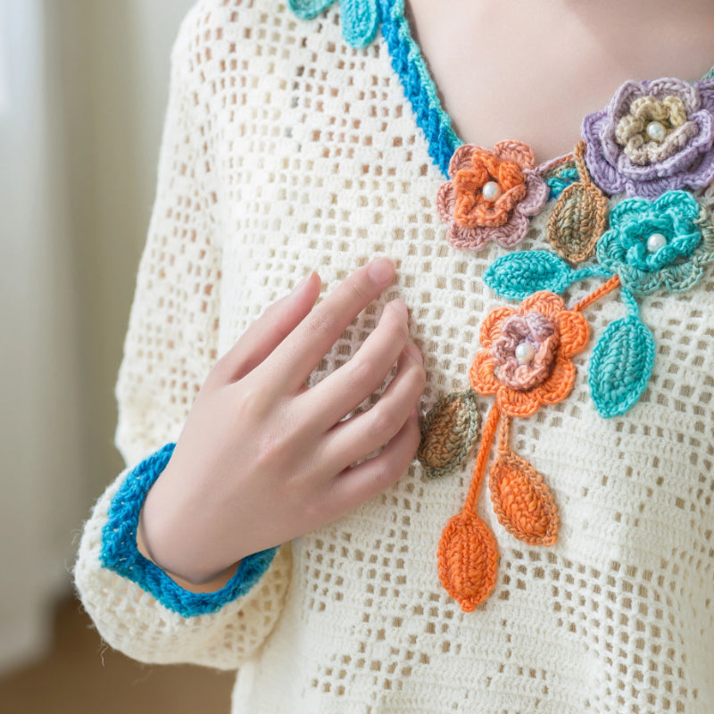 Flora V-neck Pullover Crochet Yarn Kit | Secret Garden Series | Susan's Family
