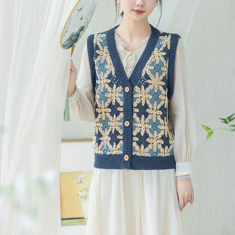 Lotus Patchwork Vest Crochet Yarn Kit | Chinese Aesthetics Series | Susan's Family