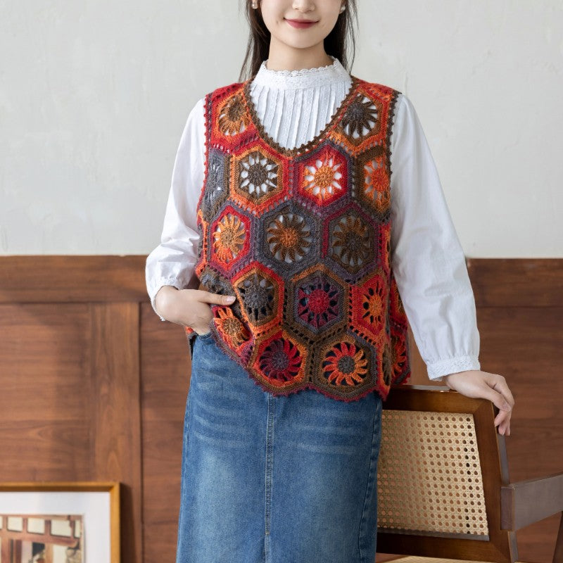 Liuyun Patchwork Pullover Vest Crochet Yarn Kit | Susan's Family