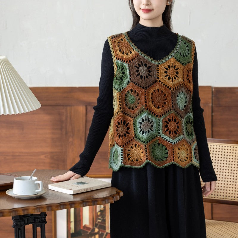 Liuyun Patchwork Pullover Vest Crochet Yarn Kit | Susan's Family
