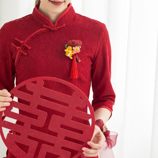 Chinesisches Hochzeitsbroschen-Set Häkelanleitung