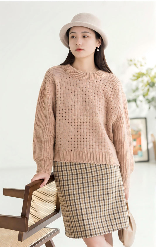 Grid Saddle Shoulder Sweater Knit Pattern