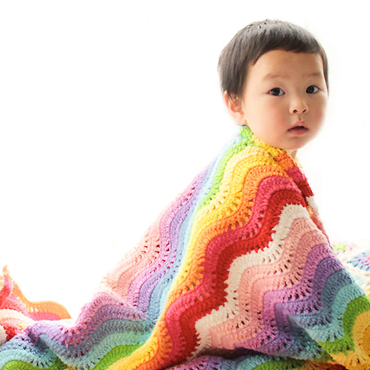 Rainbow Wave Blanket Crochet Yarn Kit | Susan's Family Crochet Kit for Beginners