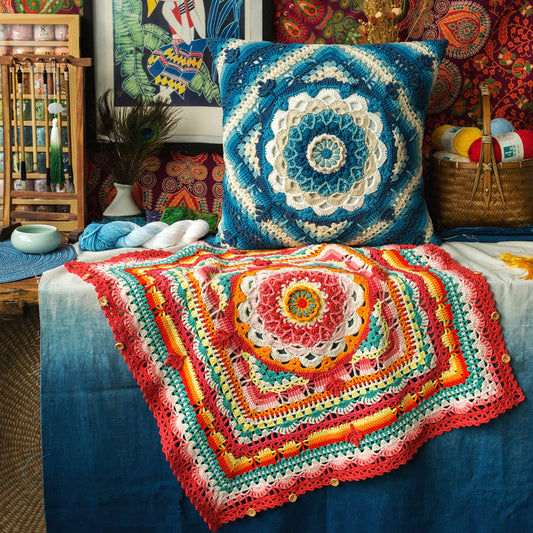 Camellia Butterfly Pillow Blanket Crochet Yarn Kit | Susan's Family Cushion Cover Yunnan Style