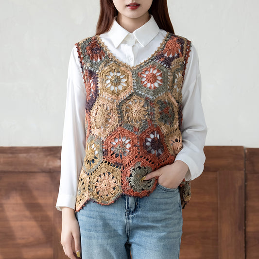 Liuyun Patchwork Pullover Vest Crochet Yarn Kit | Susan's Family