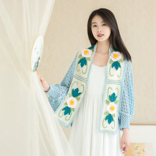 Hibiscus Vine Lace Cardigan Crochet Yarn Kit | Susan's Family Lace Shawl Chinese Aesthetics