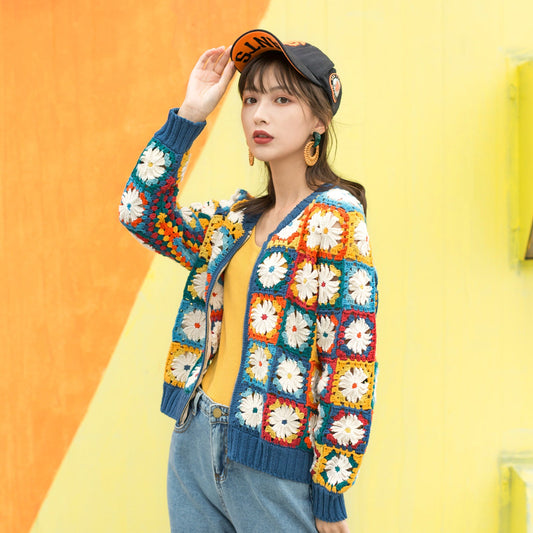 Daisy Contrasting Color Jacket Crochet Yarn Kit | Susan's Family