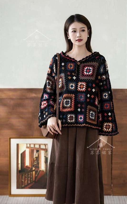 Checkerboard Patchwork Sweater Crochet Pattern