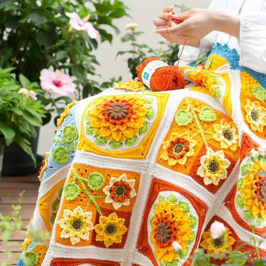 Sunflower Blanket Crochet Yarn Kit | Susan's Family Beginners Crochet Kit