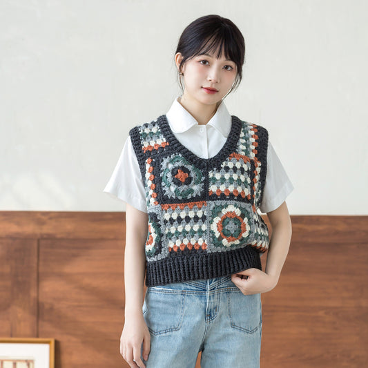 Qingyang Retro Mosaic Vest Crochet Yarn Kit | Retro Nostalgia Series | Susan's Family
