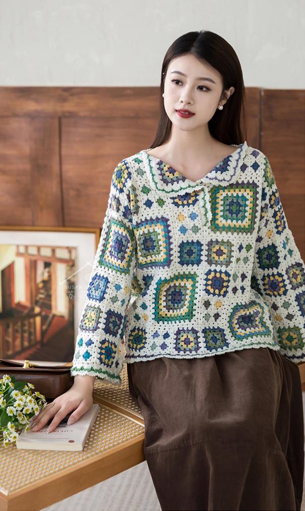 Checkerboard Patchwork Sweater Crochet Kit