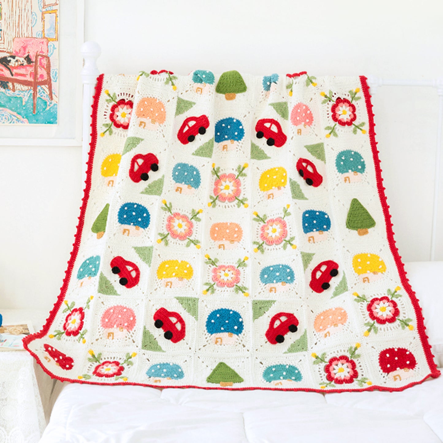 Cabin and Car Patchwork Blanket Crochet Yarn Kit | Susan's Family