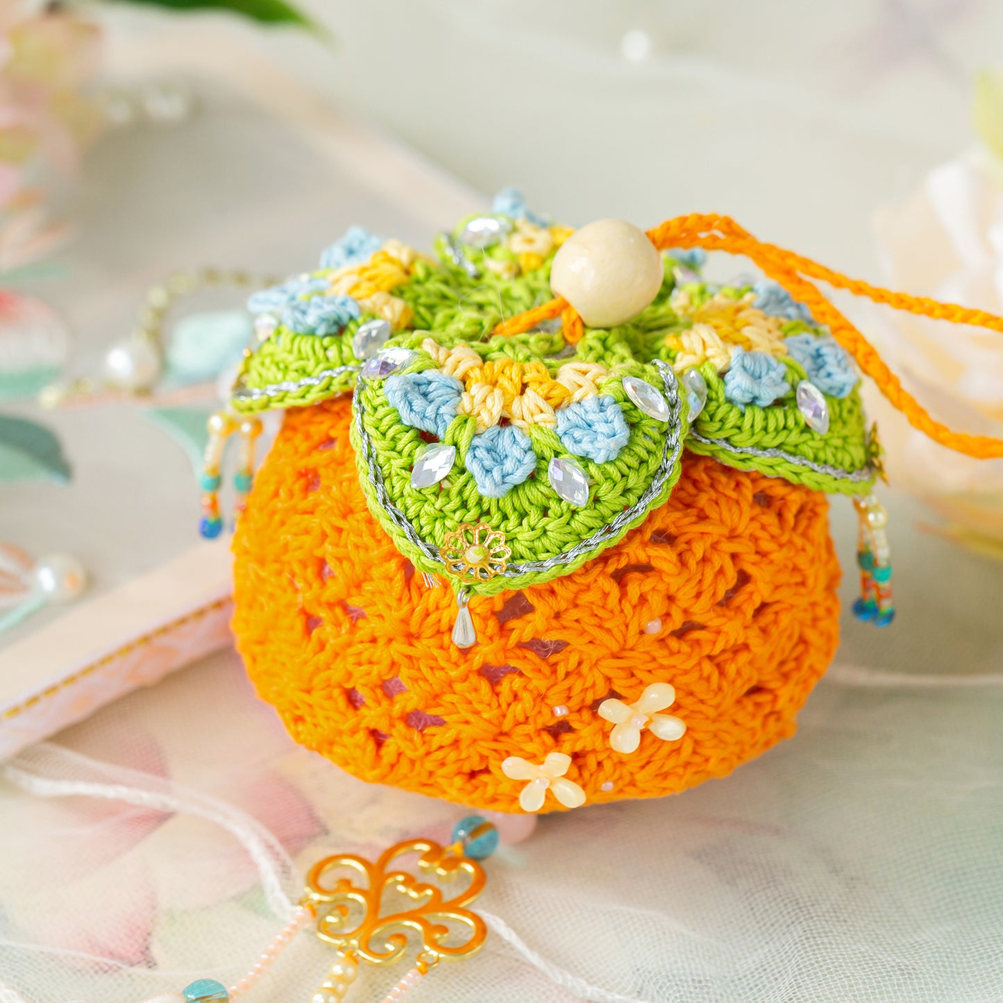 Lucky Persimmon Pouch Crochet Yarn Kit | Chinese Aesthetics Series | Susan's Family
