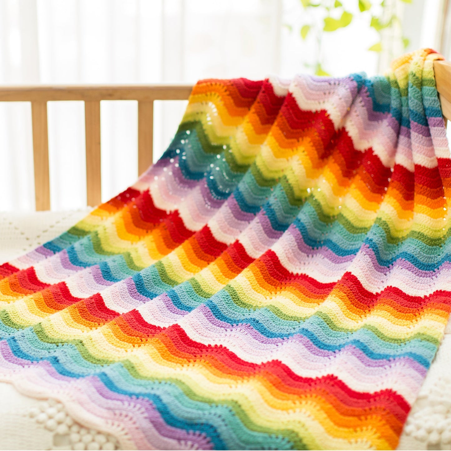 Rainbow Wave Blanket Crochet Yarn Kit | Susan's Family Crochet Kit for Beginners