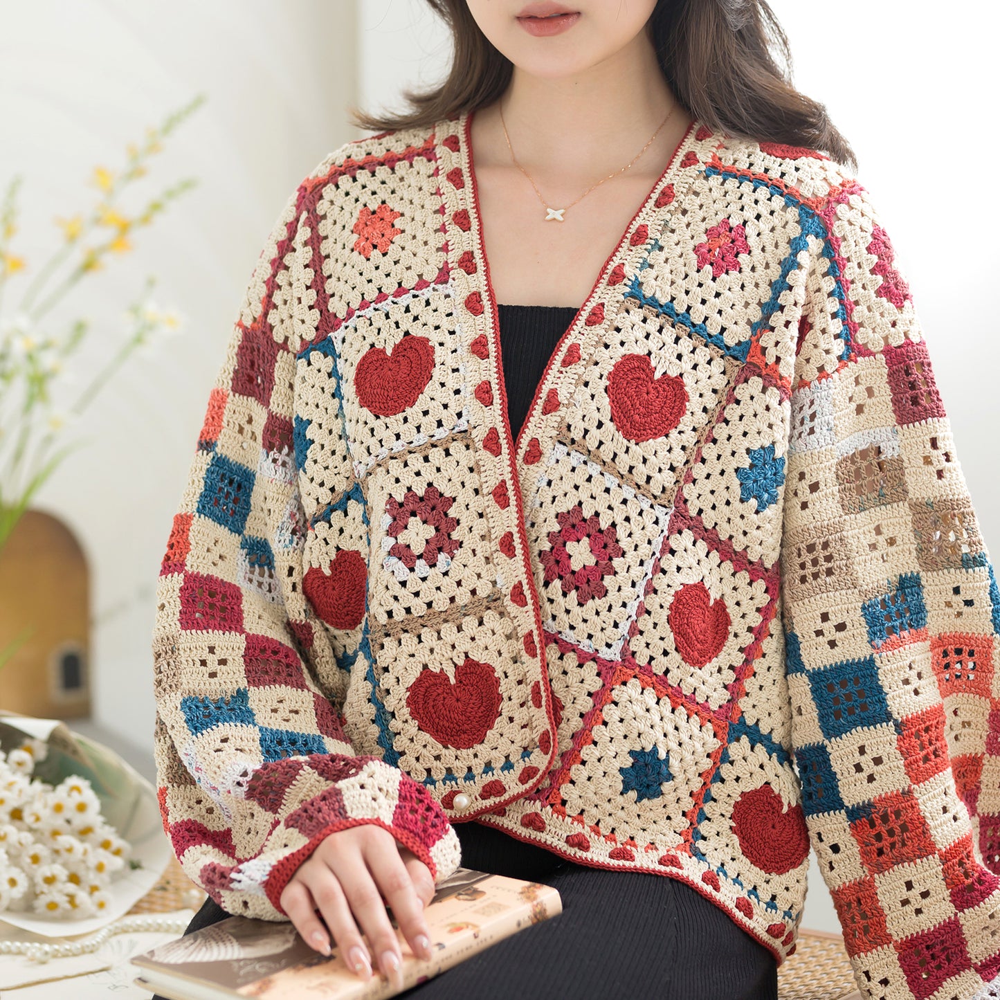 GridHeart Stylish Cardigan Crochet Yarn Kit | Susan's Family