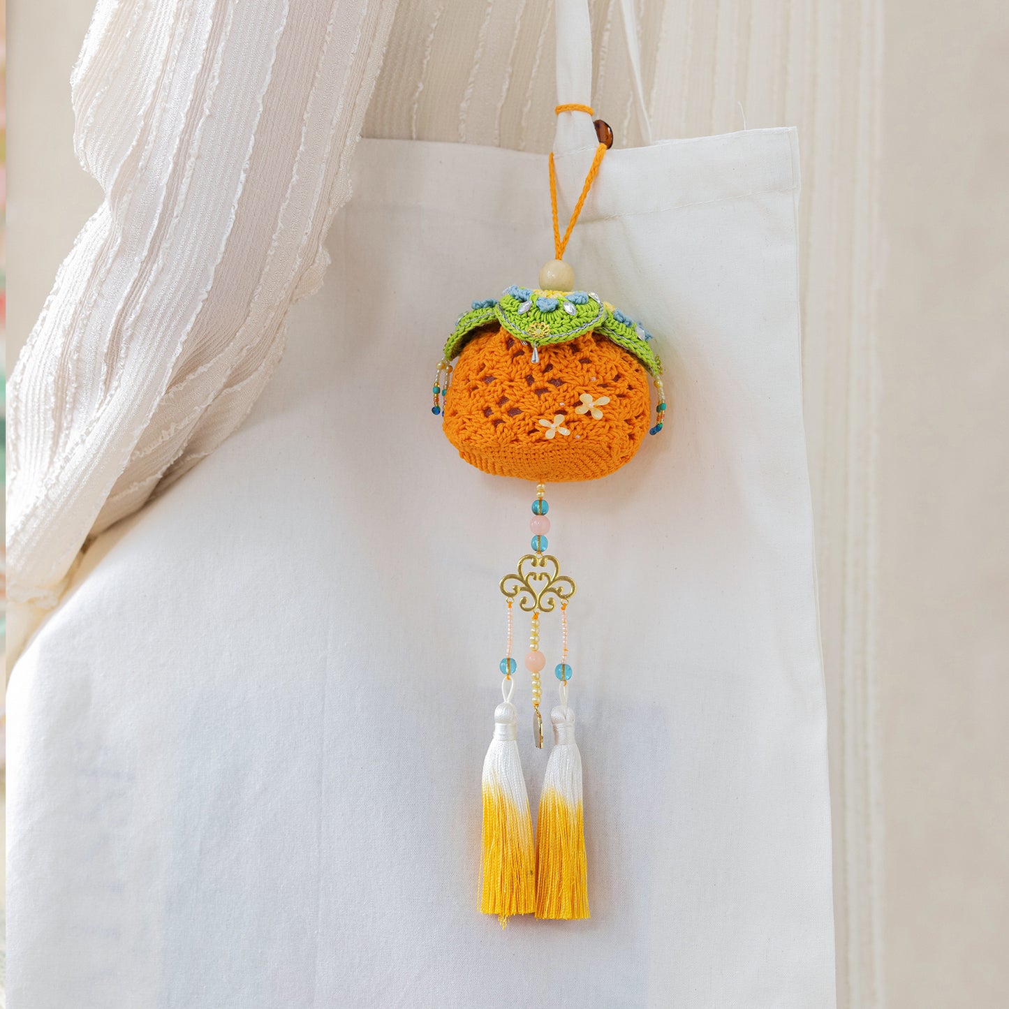 Lucky Persimmon Pouch Crochet Yarn Kit | Chinese Aesthetics Series | Susan's Family