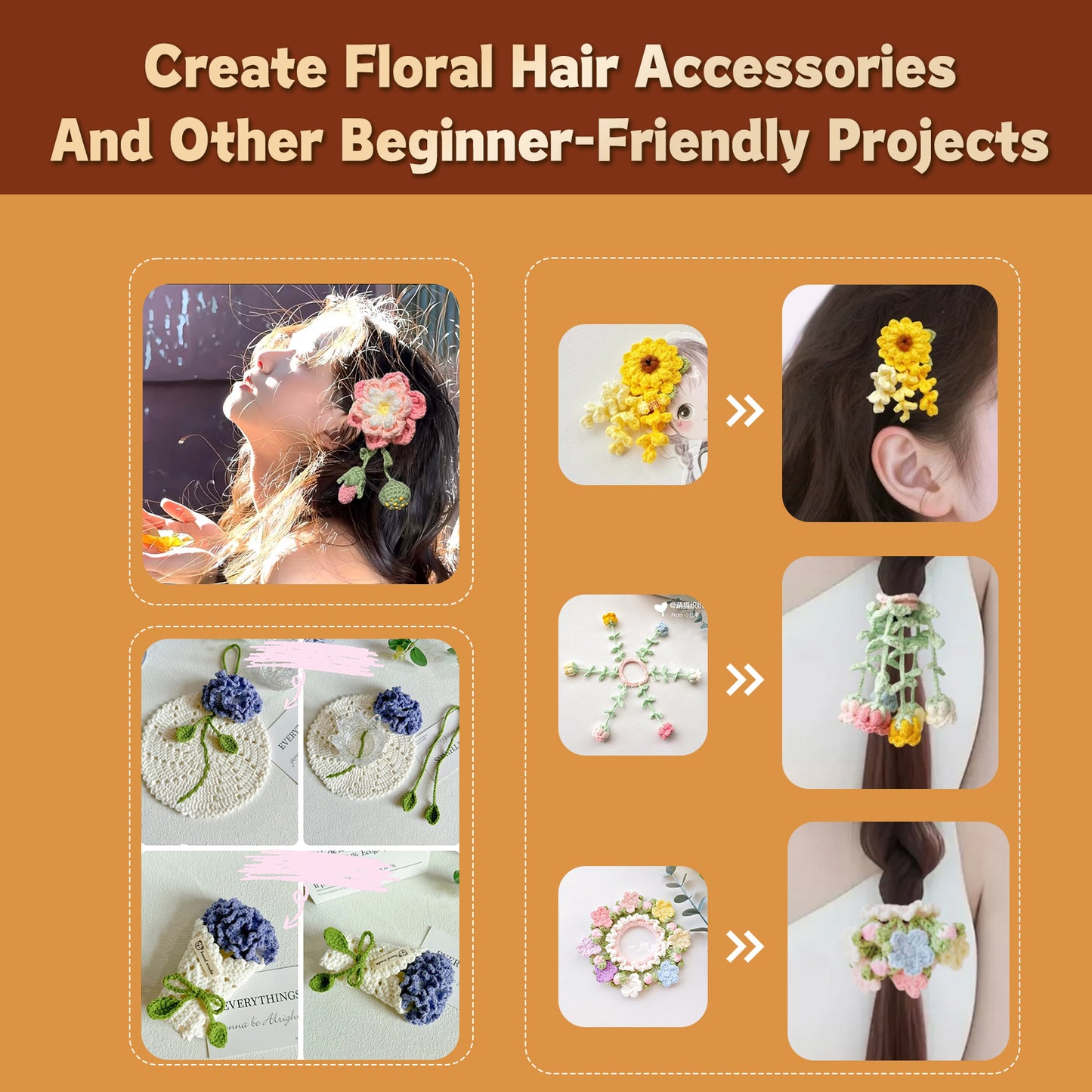 Floral Hair Tie Kit for Beginners - Crochet Hairtie Collection