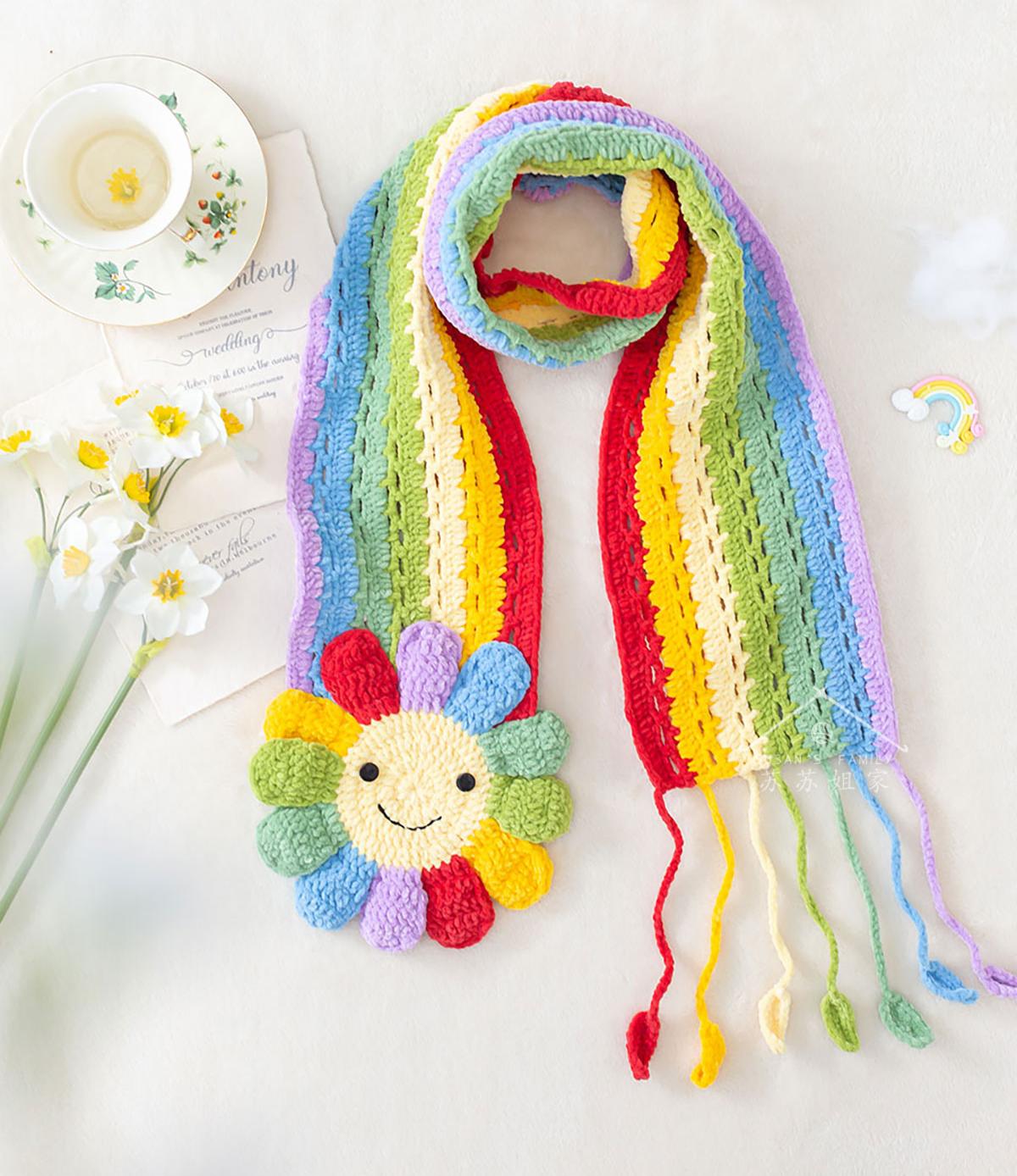 Rainbow Daisy Scarf Crochet Kit