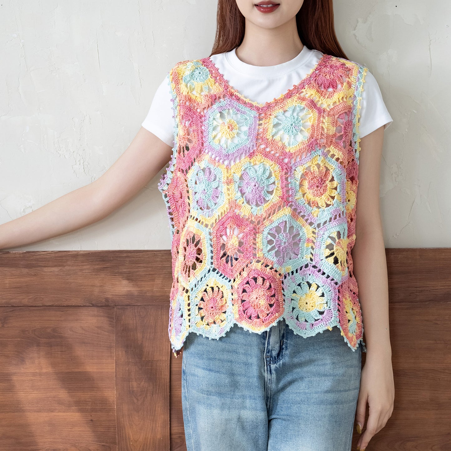 Liuyun Patchwork Pullover Vest Crochet Yarn Kit | Susan's Family