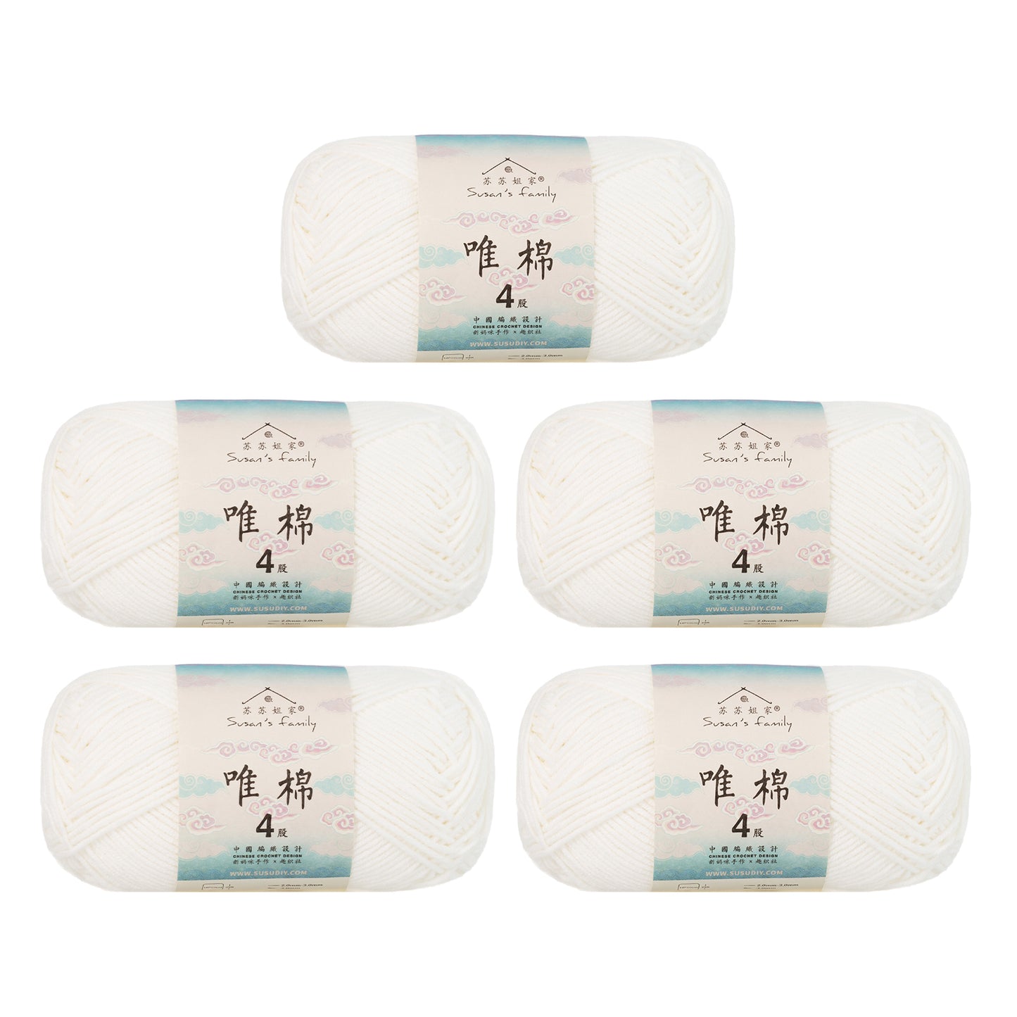 Combed Cotton 4 ply 5 pack- 60 Cotton 40 Acrylic Yarn 【US Warehouse】