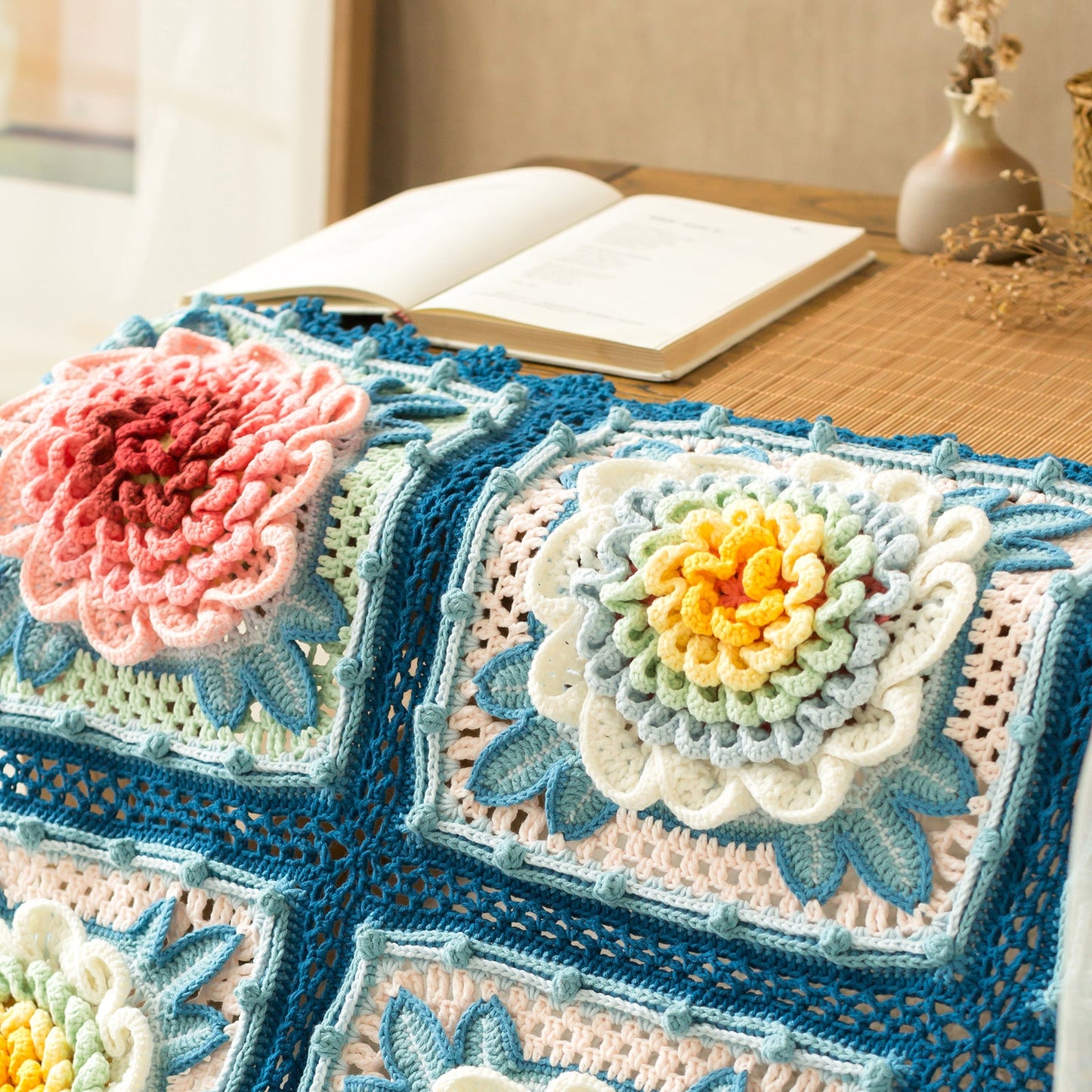 Blossoming Prosperity Peony Blanket Crochet Yarn Kit | Susan's Family Chinese Aesthetics Blanket
