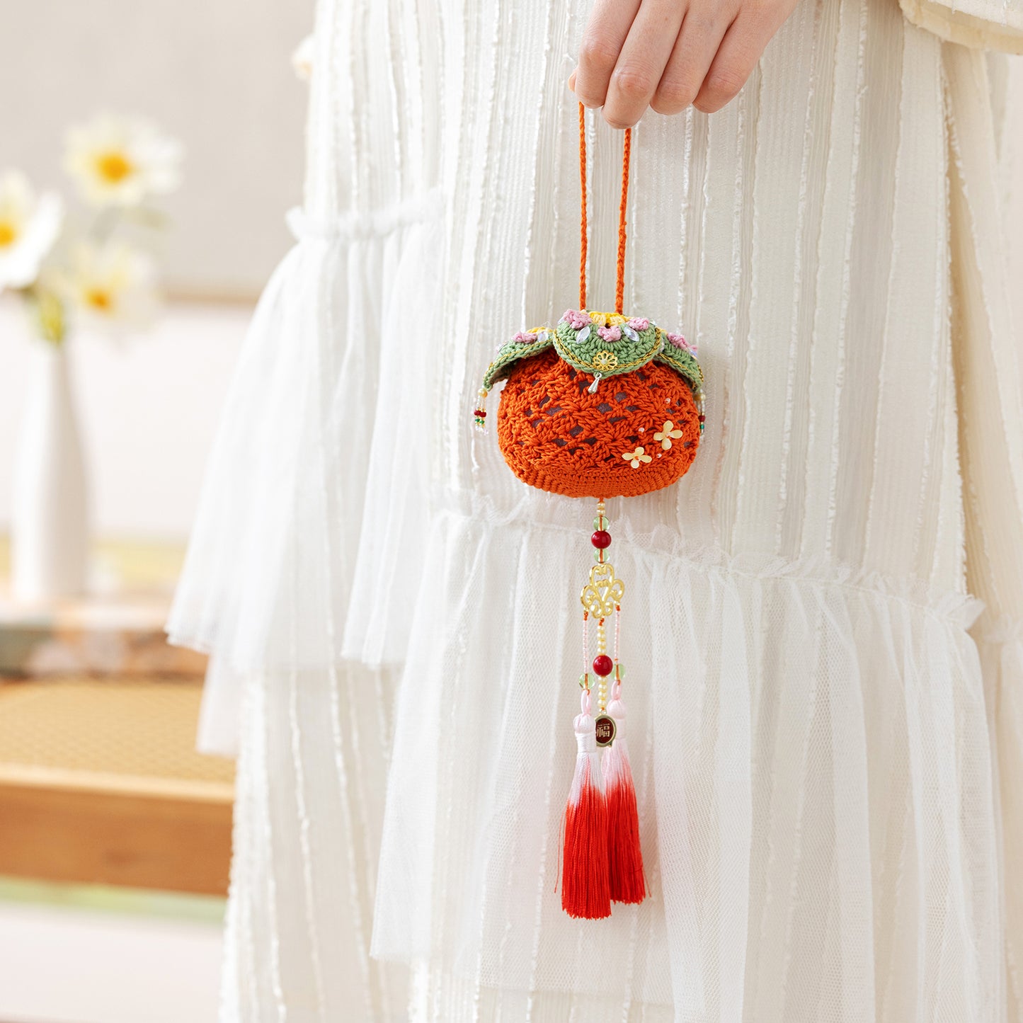 Lucky Persimmon Pouch Crochet Yarn Kit | Chinese Aesthetics Series | Susan's Family