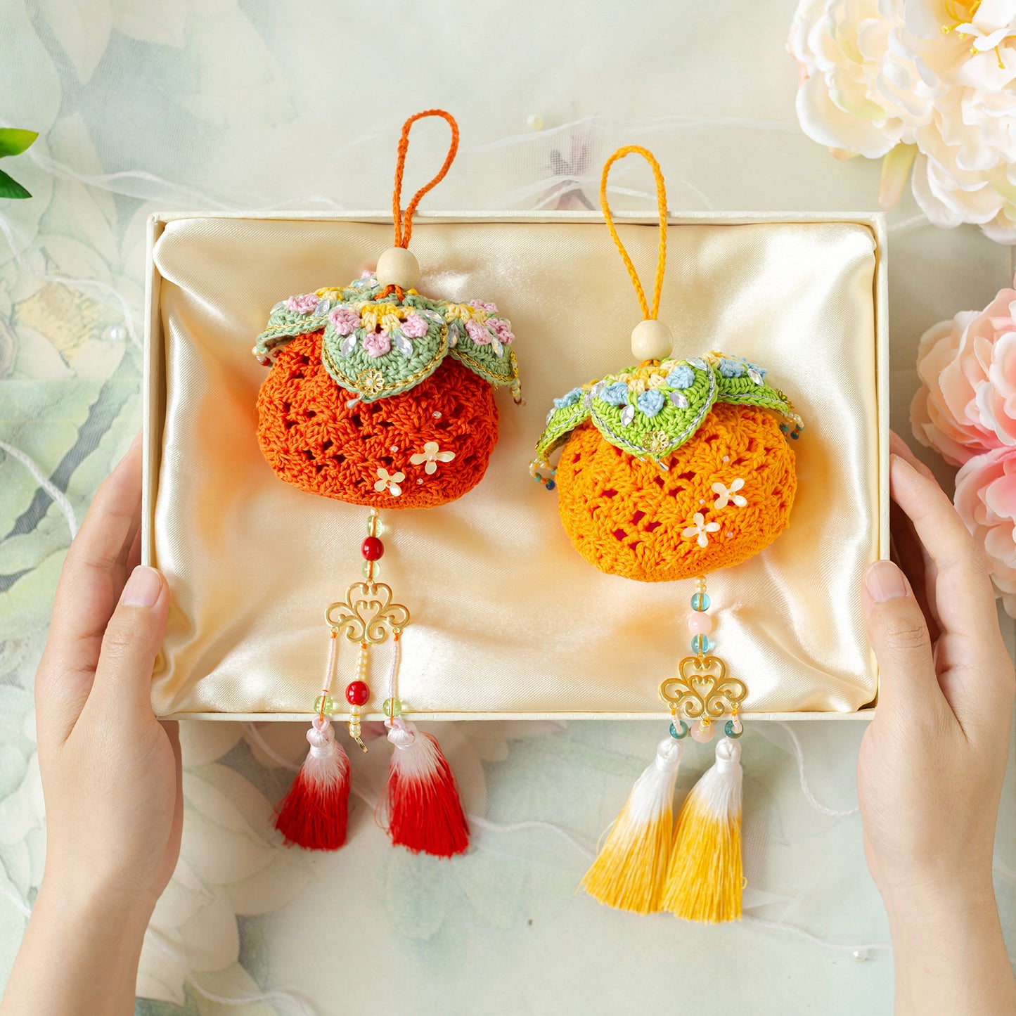 Lucky Persimmon Pouch Crochet Yarn Kit | Chinese Aesthetics Series | Susan's Family