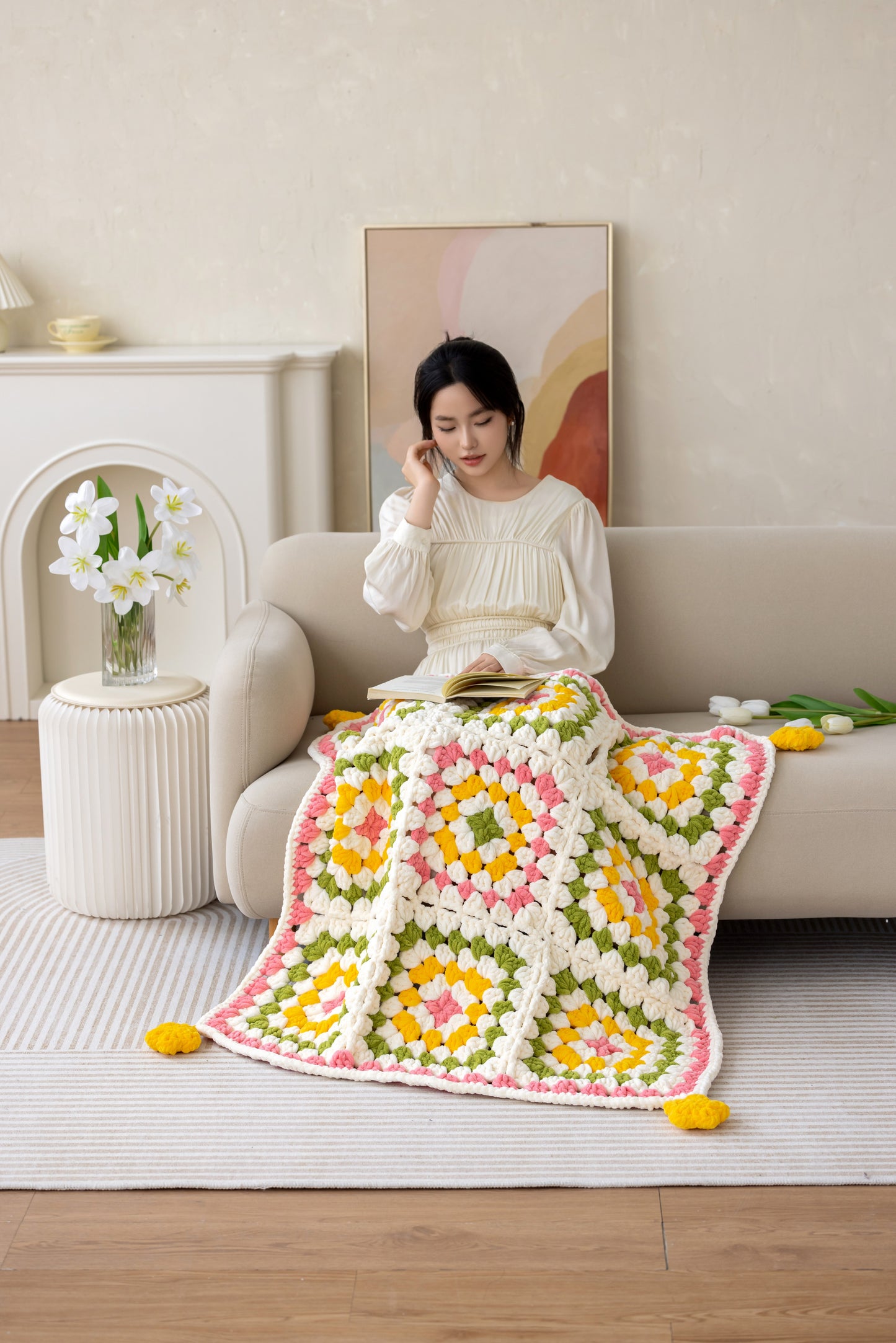 Puffy Square Throw Crochet Kit