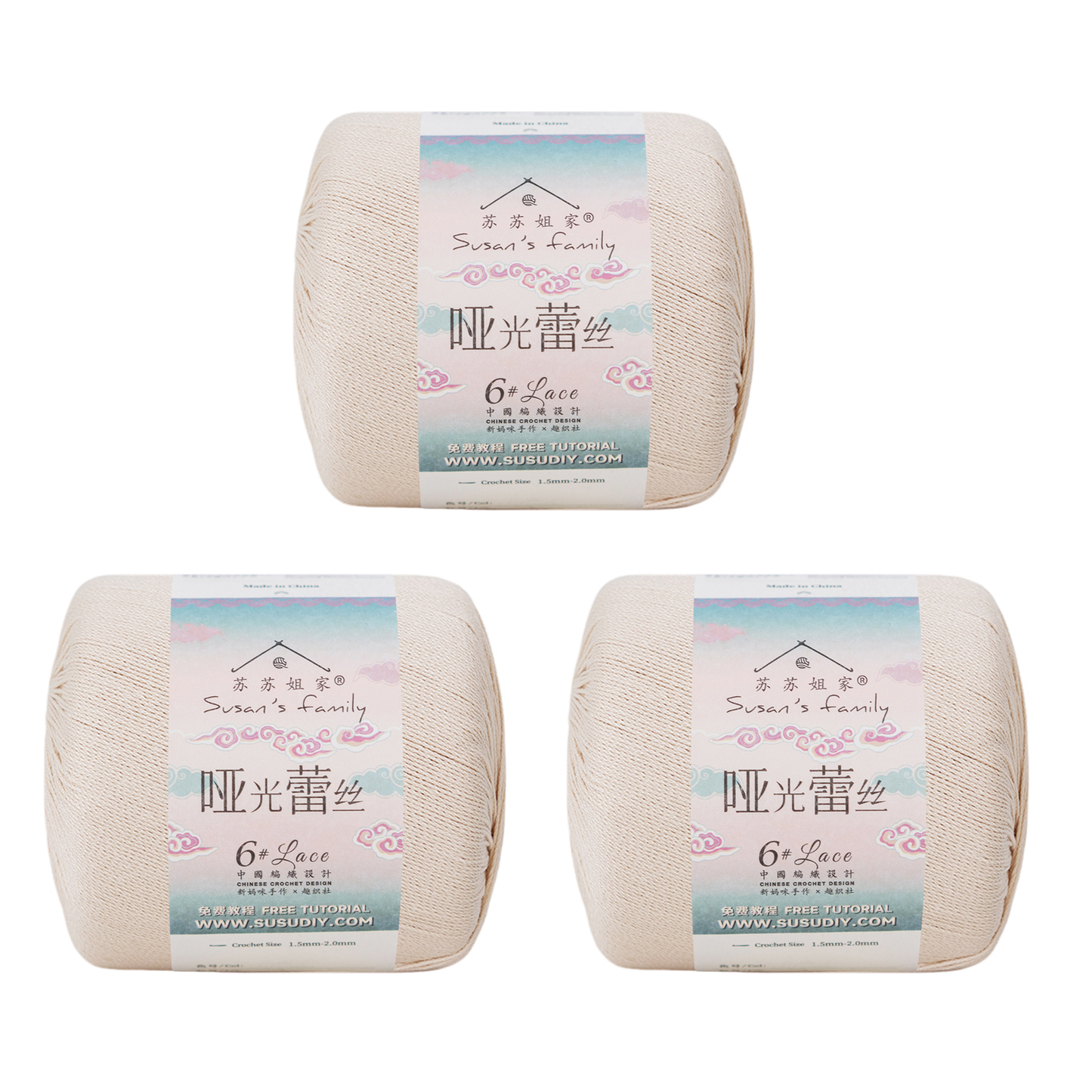 #6 Matte Cotton Lace Yarn  3 Pack【US Warehouse】