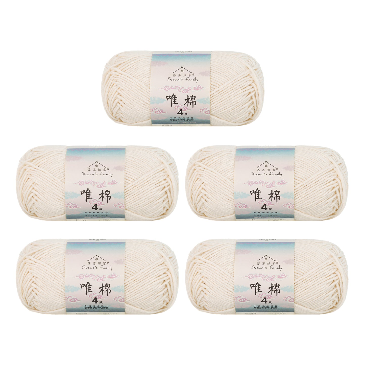 Combed Cotton 4 ply 5 pack- 60 Cotton 40 Acrylic Yarn 【US Warehouse】