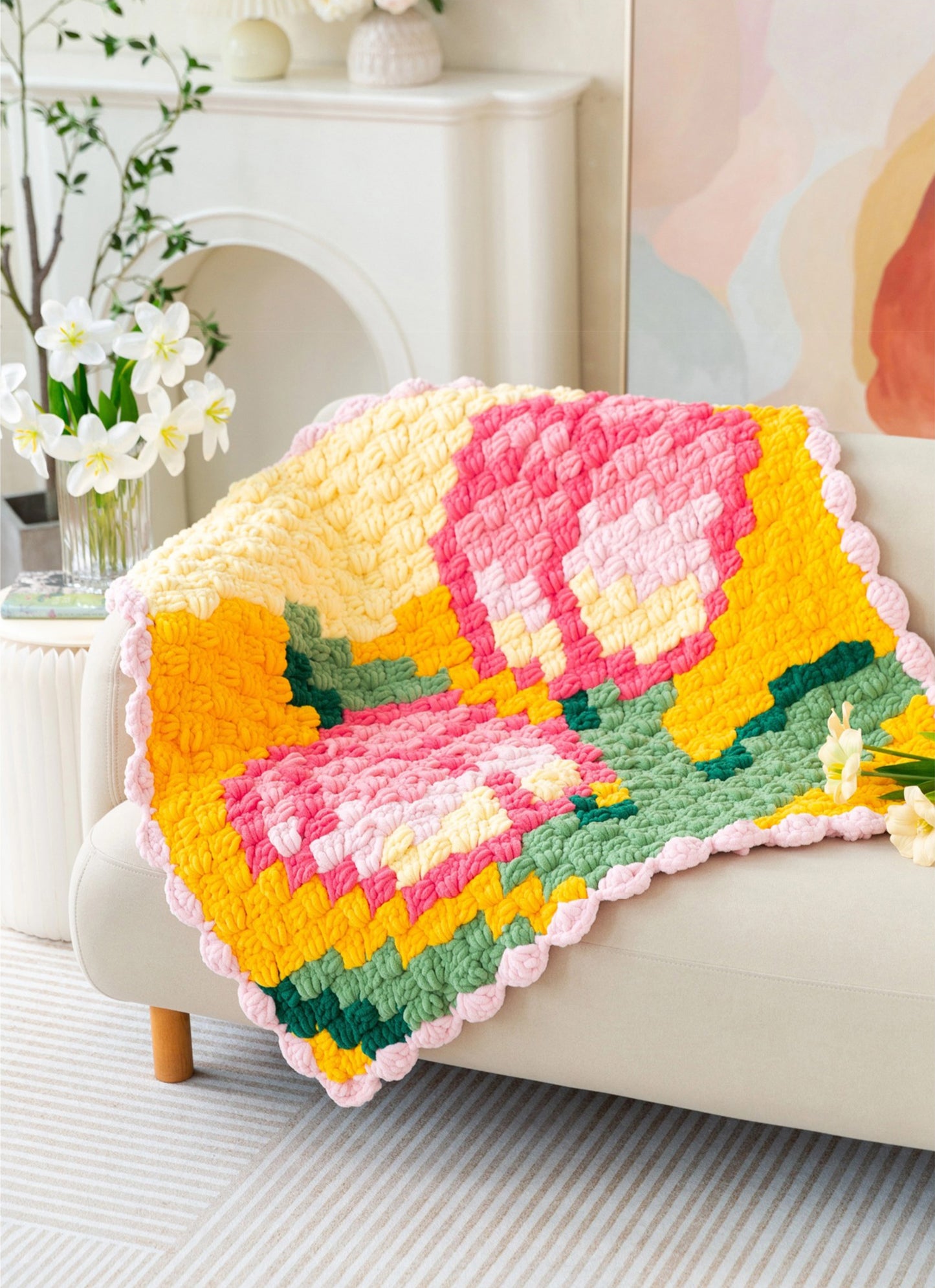 Flower Pixel Blanket Crochet Kit
