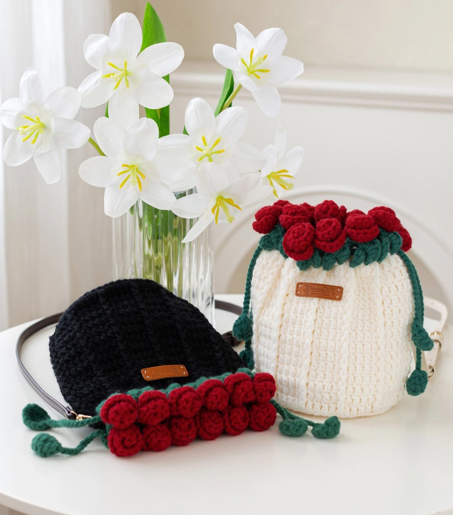Rose Drawstring Bag Crochet Pattern