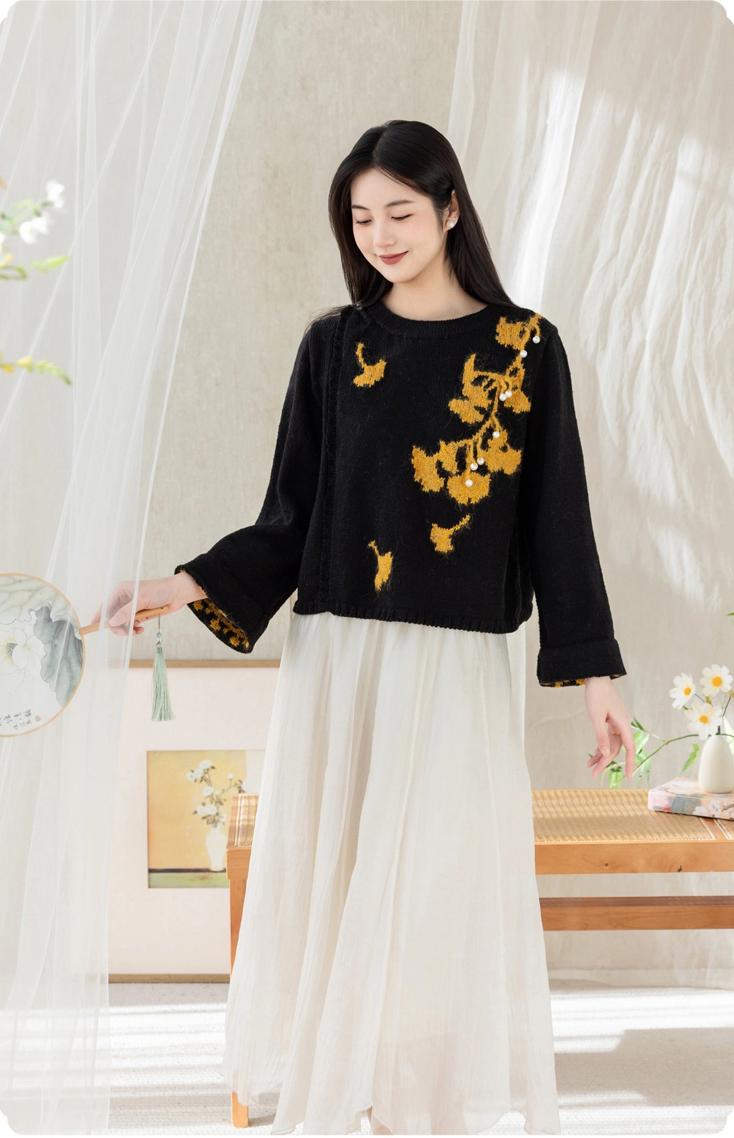 Ginkgo Intarsia Coat Knit Kit